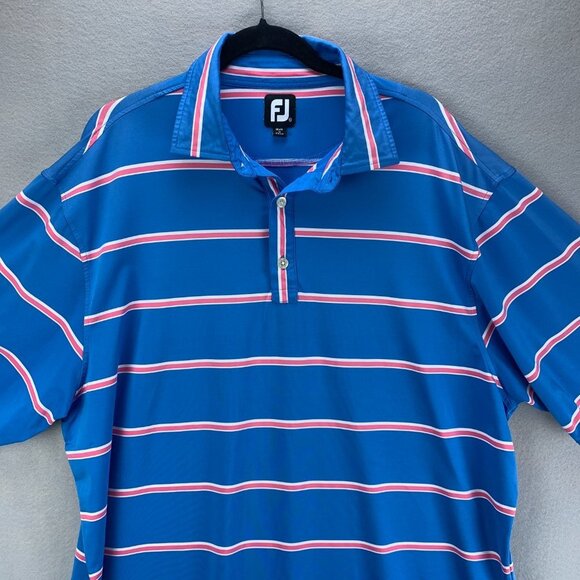 Footjoy Golf Polo Shirt Mens Extra Large Blue White Pink Striped‎ Saddlebrook - Picture 2 of 13